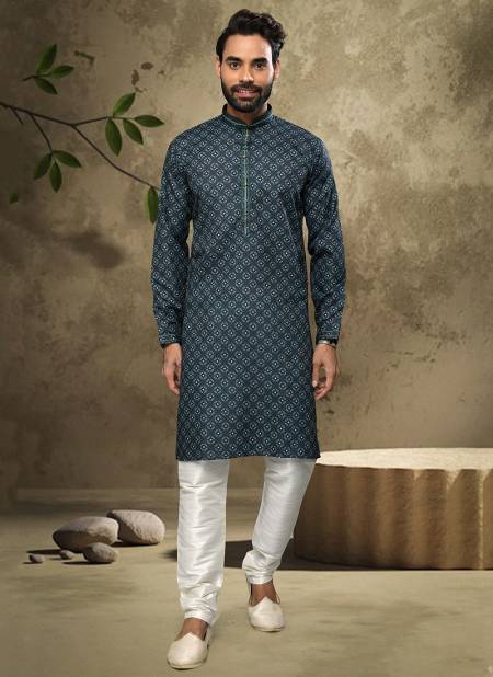 Dark Green New Latest Designer Party Wear Mens Cotton Kurta Pajama Collection 1569